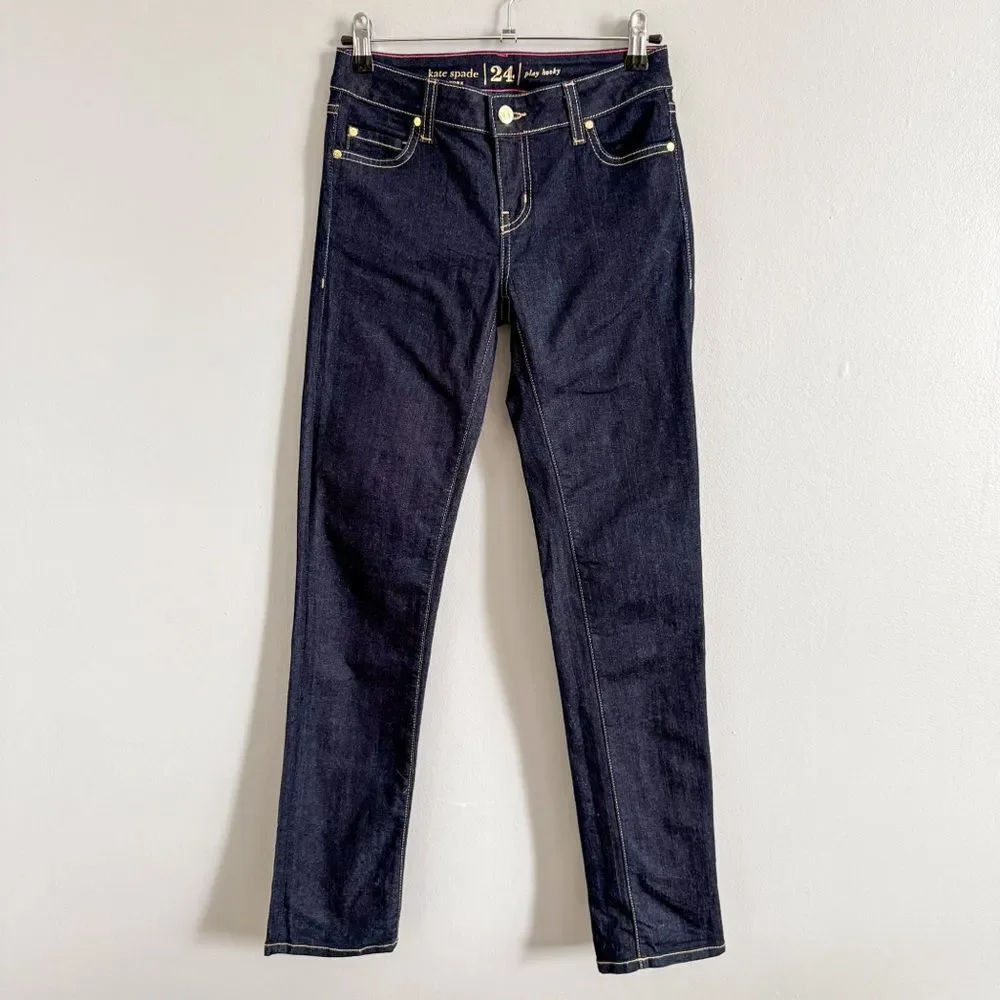 Kate Spade Dark Blue Play Hooky Skinny Jeans Size 24